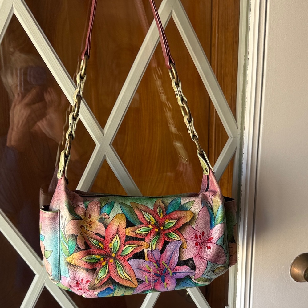 Anuschka Purple Leather Tote with Tan Trim - Picture 8 of 15